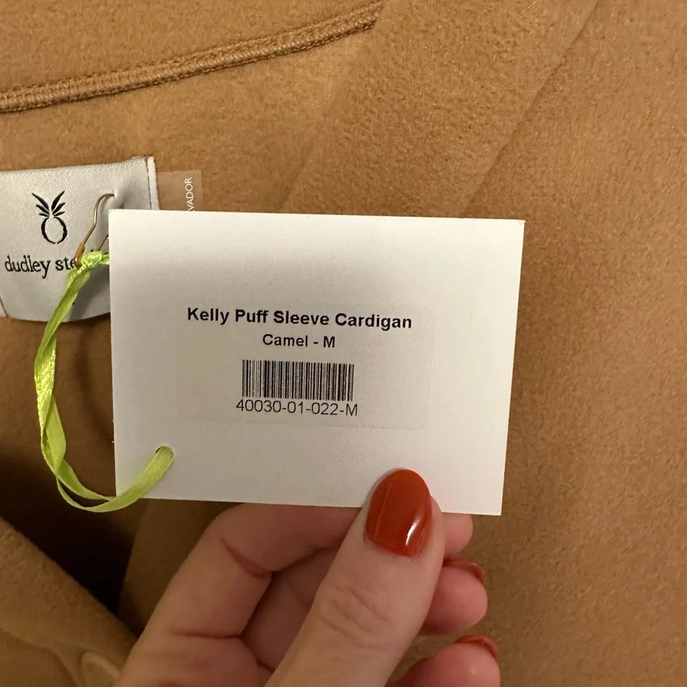 Dudley Stephens Kelly Puff Sleeve Cardigan size M Camel Vello Fleece NWT - Picture 5 of 7